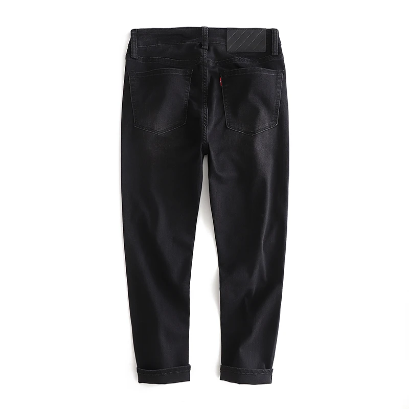 夏季薄款牛仔裤男士九分裤微宽松小脚弹力显瘦黑色8分裤3种裤长选