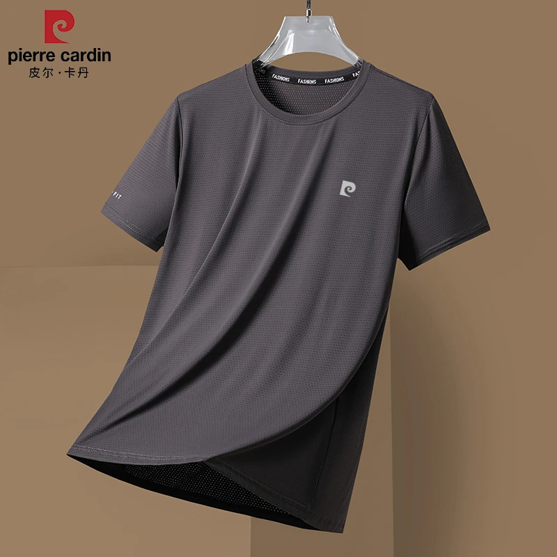 皮尔卡丹冰丝透气网眼男士短袖T恤大码夏季薄款速干运动圆领弹力