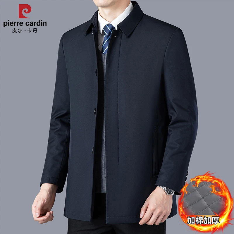 皮尔卡丹爸爸装棉服男秋冬新款加厚保暖中老年商务翻领夹克外套