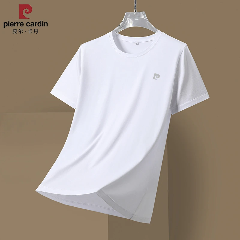 皮尔卡丹冰丝莫代尔男士短袖T恤圆领夏季薄款弹力纯色简约大码