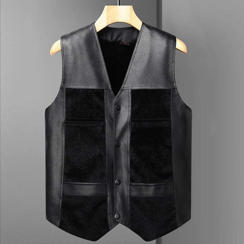 秋冬季加绒加厚仿貂皮马甲男士保暖皮背心中老年坎肩爸爸装外套