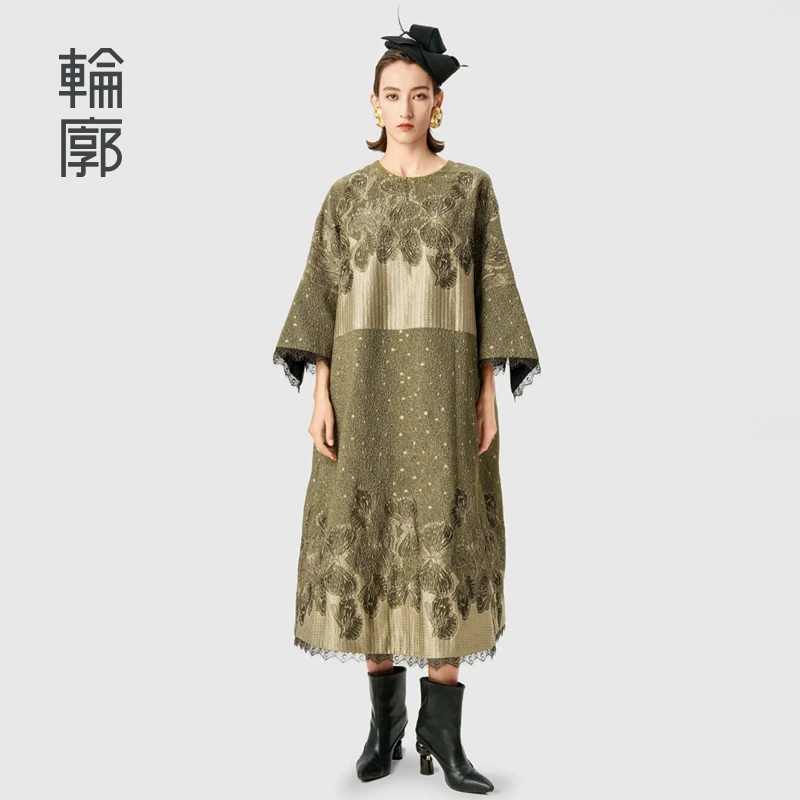 轮廓芳华织带高贵连衣裙新中式复古加宽加大女装中长裙子L241Y011