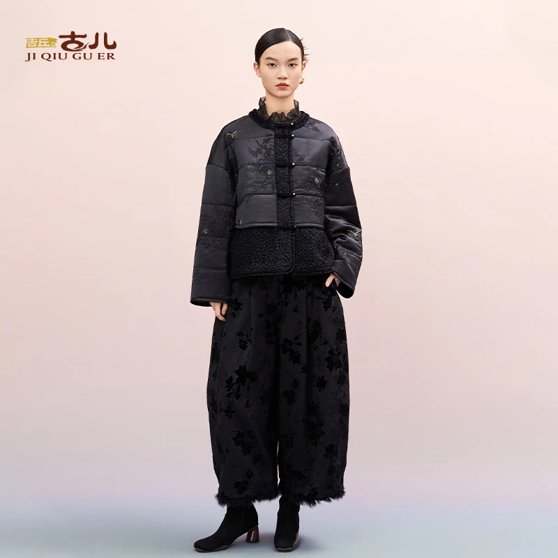 吉丘古儿采菊中式棉服对襟假两件时尚百搭宽松短款棉衣G244Y019