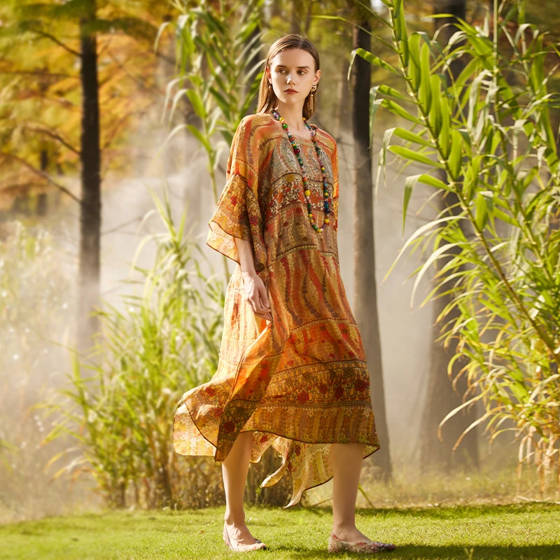 吉丘古儿原创气质连衣裙 中式复古宽松套头连衣裙外套G232Y050