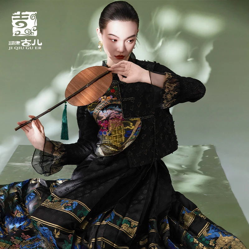吉丘古儿艺术园林拼接马甲新国潮烫金中式日常上衣马夹G241Y009