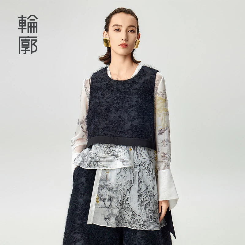 【蓉主儿专属】轮廓古韵流转马甲多巴胺服装女圆领马夹背心L241Y005