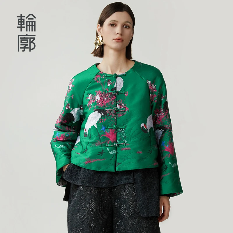 轮廓浮华梅飞鹤舞L244Y002国风提花棉服原创设计棉袄宽松喇叭袖