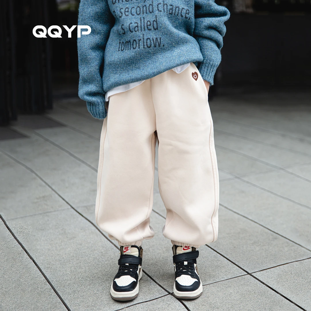 男童加绒运动裤2024冬装新款中大童韩版一体绒加厚休闲裤子卫裤