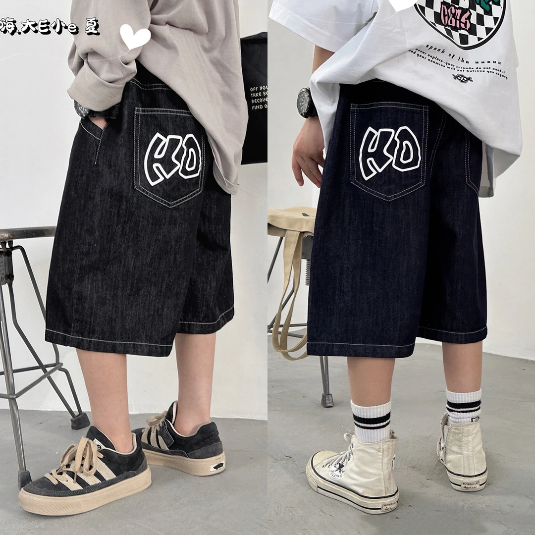 男童牛仔中裤夏装新款中大童韩版宽松短裤七分裤