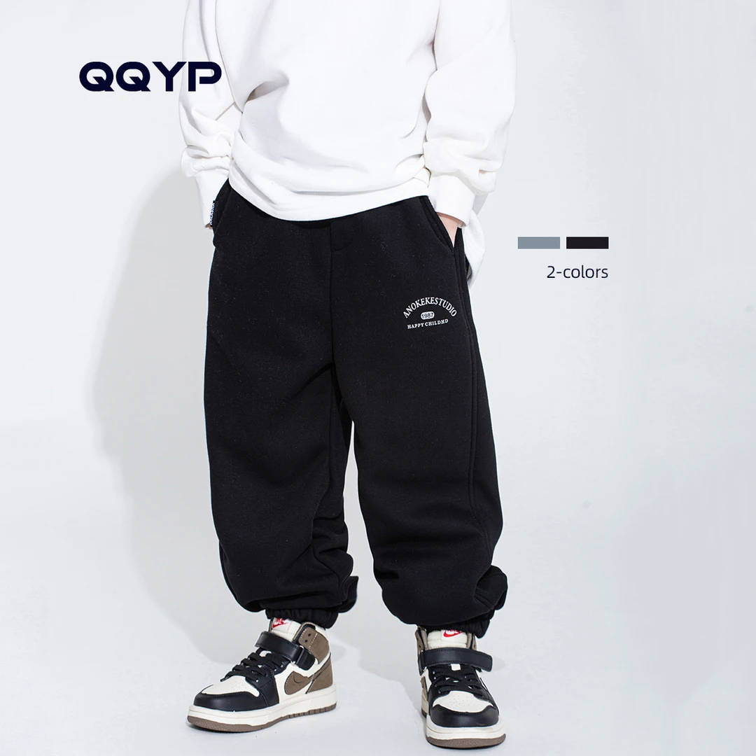 儿童加绒运动裤2023冬装新款中大童加厚休闲裤男童韩版一体绒卫裤