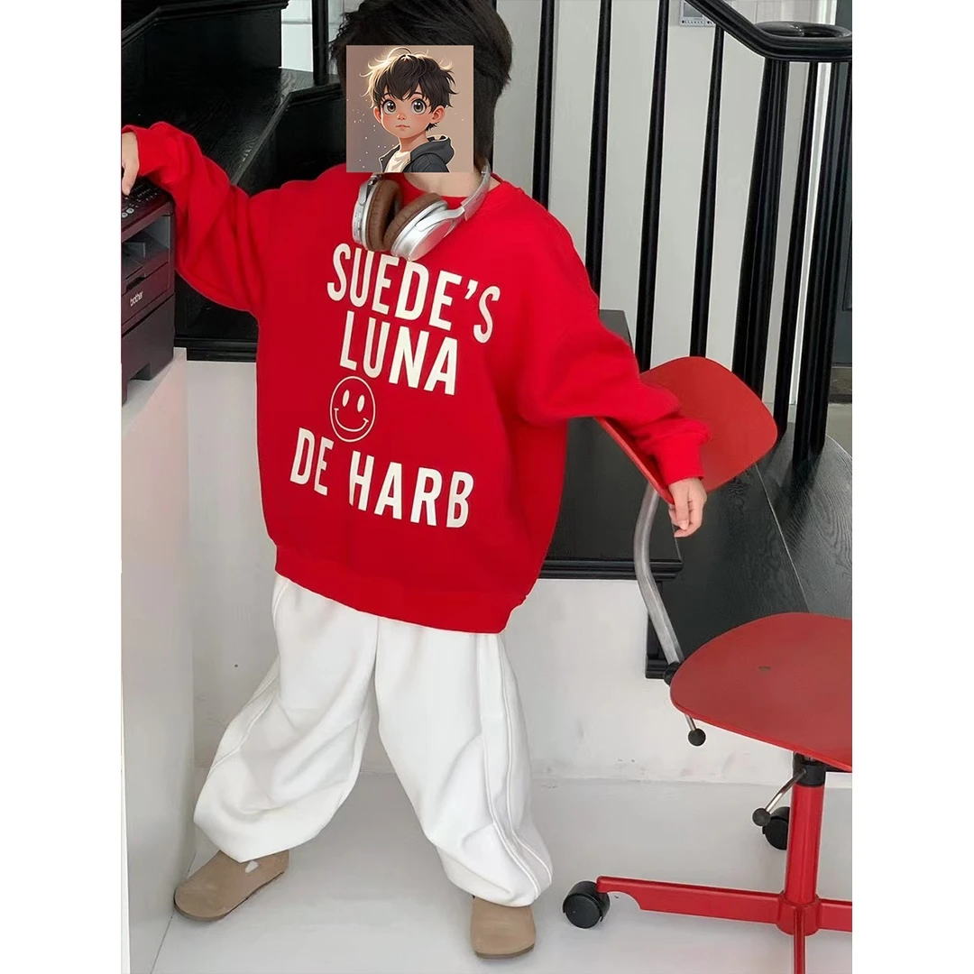 男童加绒卫衣2024新年装韩版加厚一体绒上衣