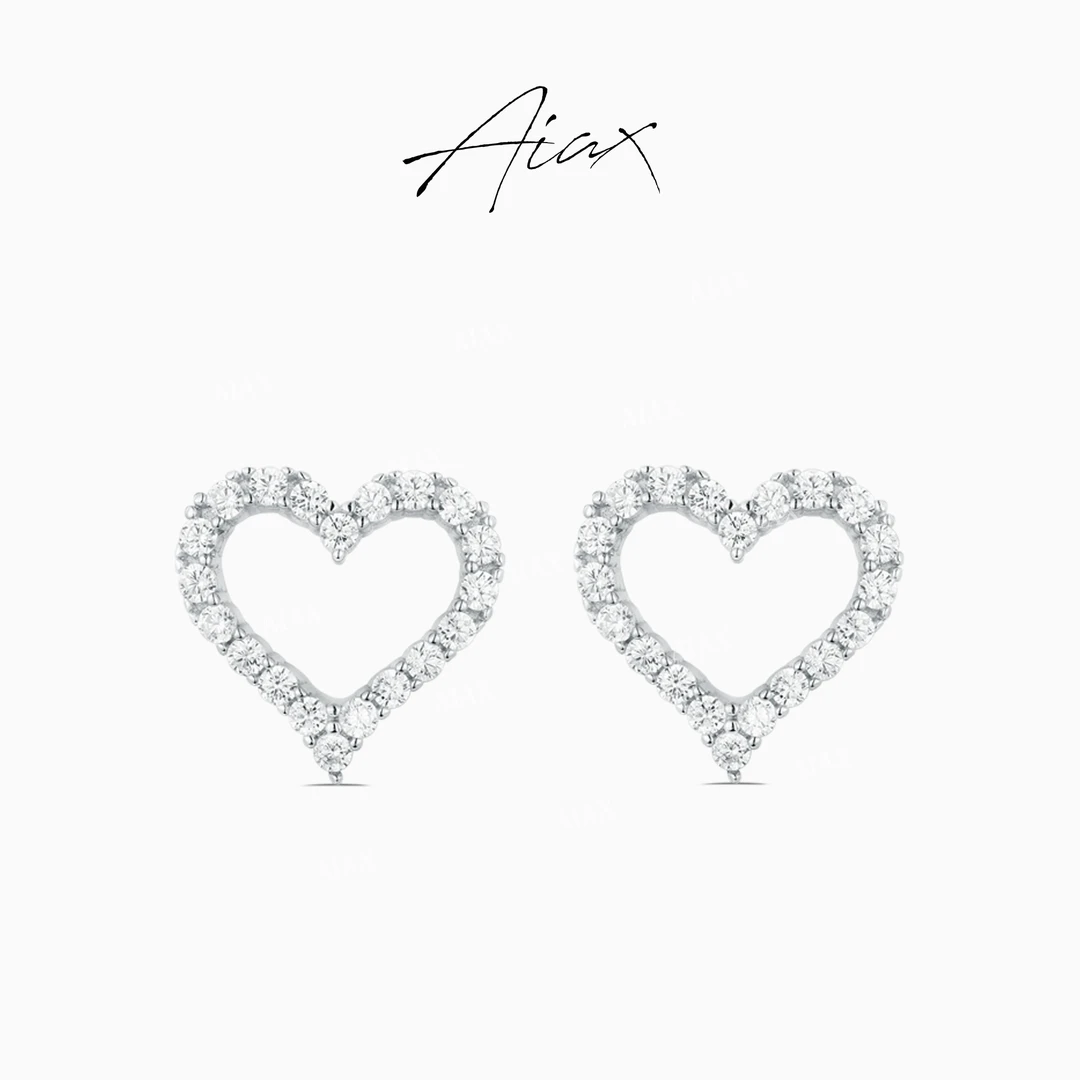 AIAX 流光风 美国简约时尚百搭手工镶嵌镂空爱心时尚耳钉TSL436