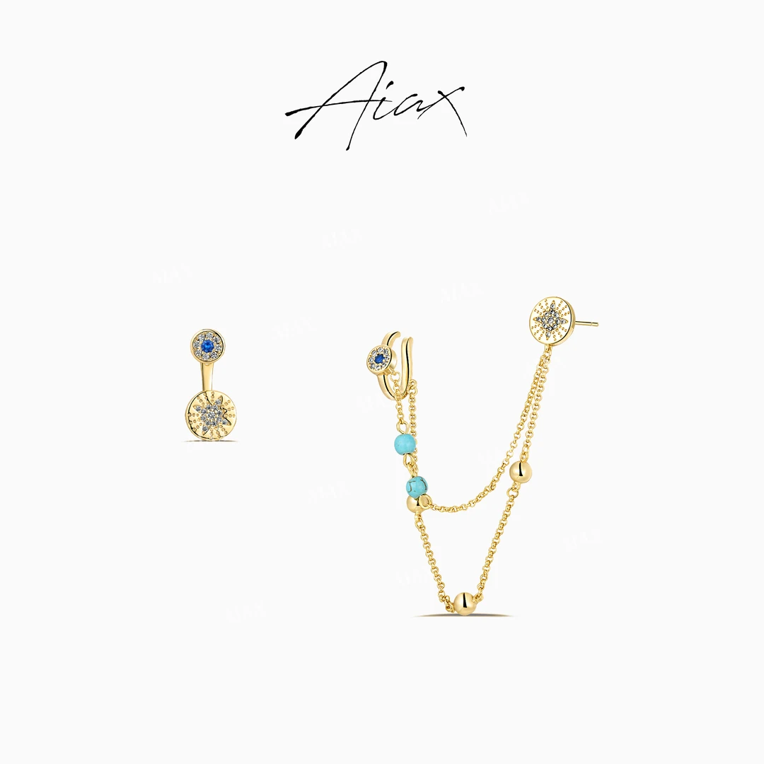 AIAX 流光风 【不对称星芒】流星六芒星耳骨夹耳环TSL1365
