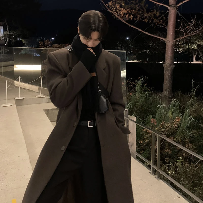 冬季加厚毛呢大衣男款长款过膝秋冬风衣外套男宽松韩版高级感呢子