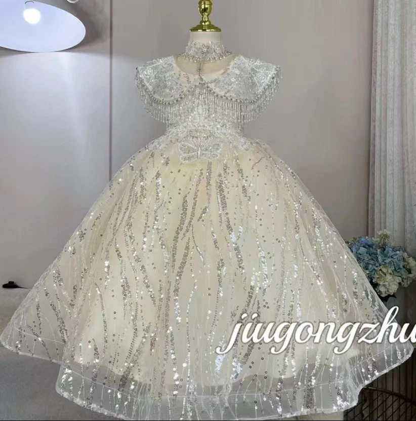 【皇室公主】儿童礼服小女花公主裙亮片主持演出服女童宴会走秀钢琴