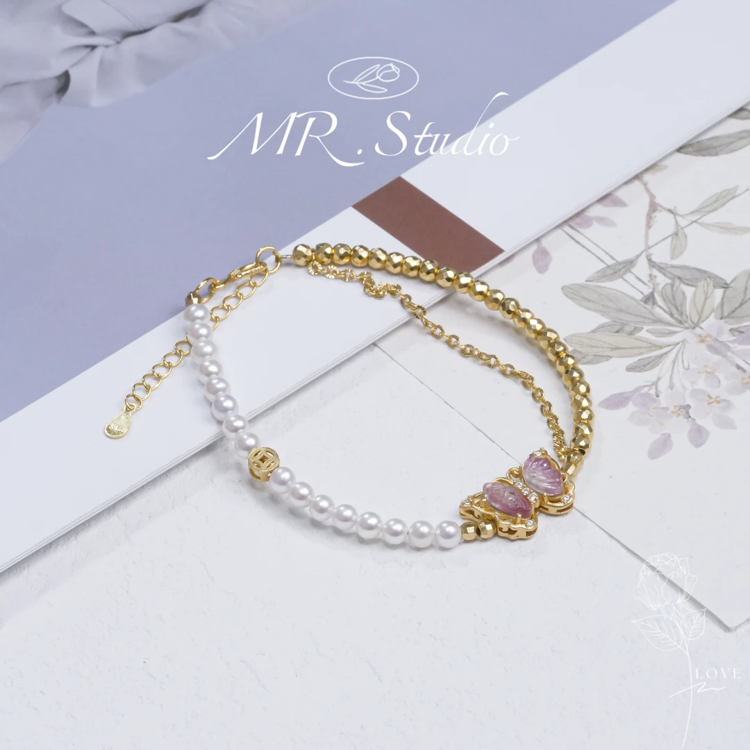 木润【珍珠】天然淡水珍珠碧玺半圈手链高货版