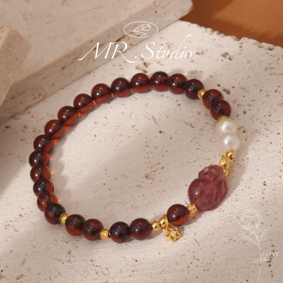 木润【血珀】S925银天然琥珀血珀手串