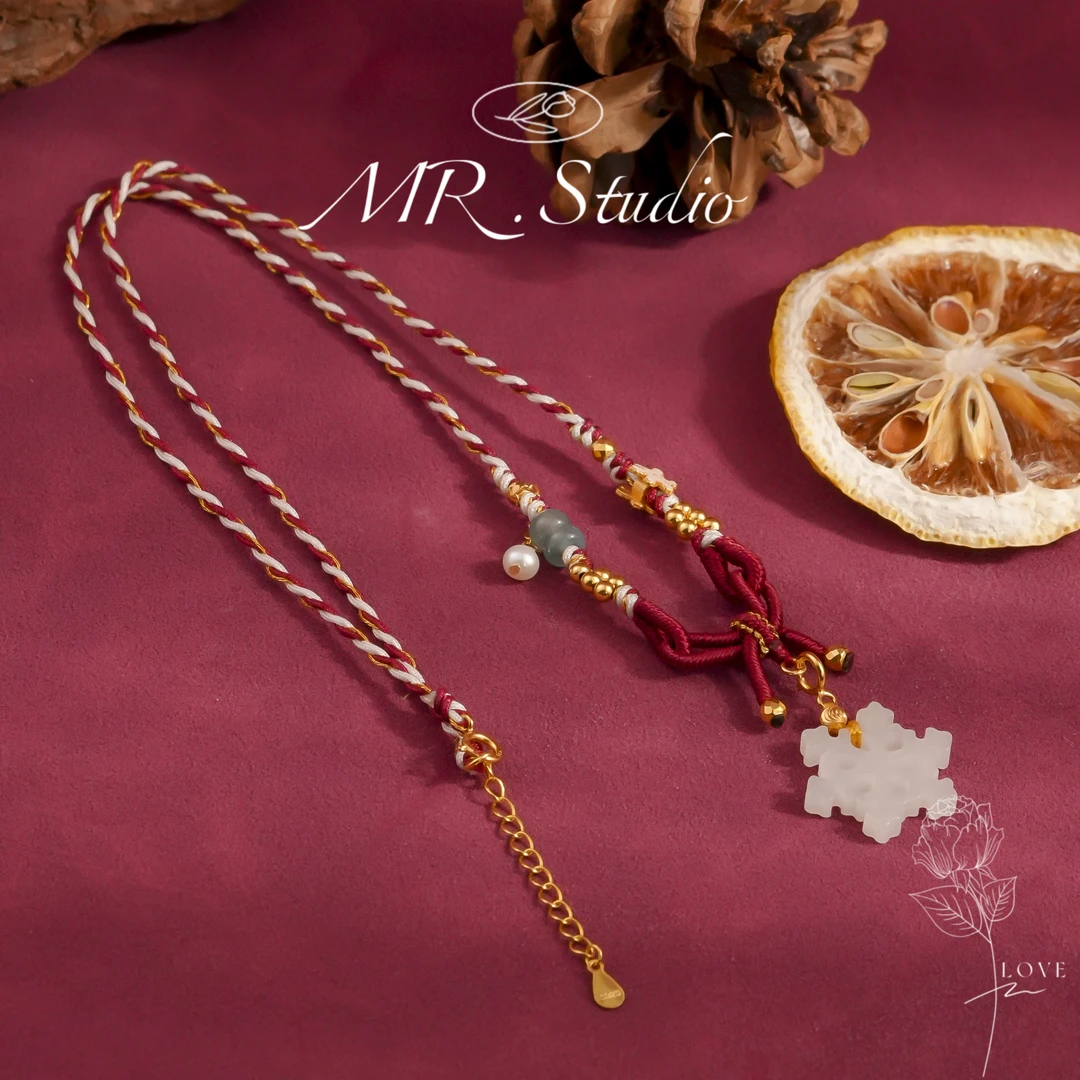 木润【圣诞结】S925银天然和田玉雪花项链