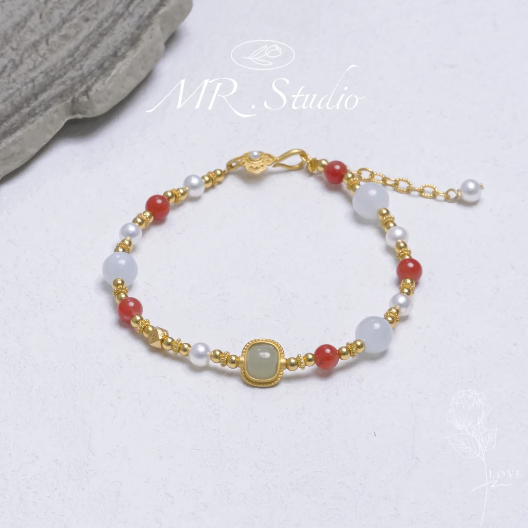 木润【多宝】S925银天然和田玉多宝手链