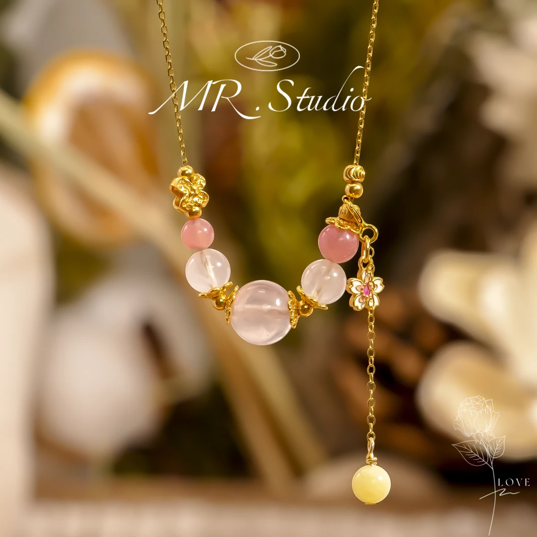 木润【樱花】天然粉水晶项链配红纹石lnb144 1212014