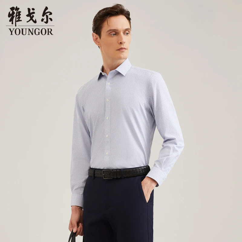 【100棉格纹+DP免烫】雅戈尔秋季新款男士商务休闲衬衣长袖衬衫修身