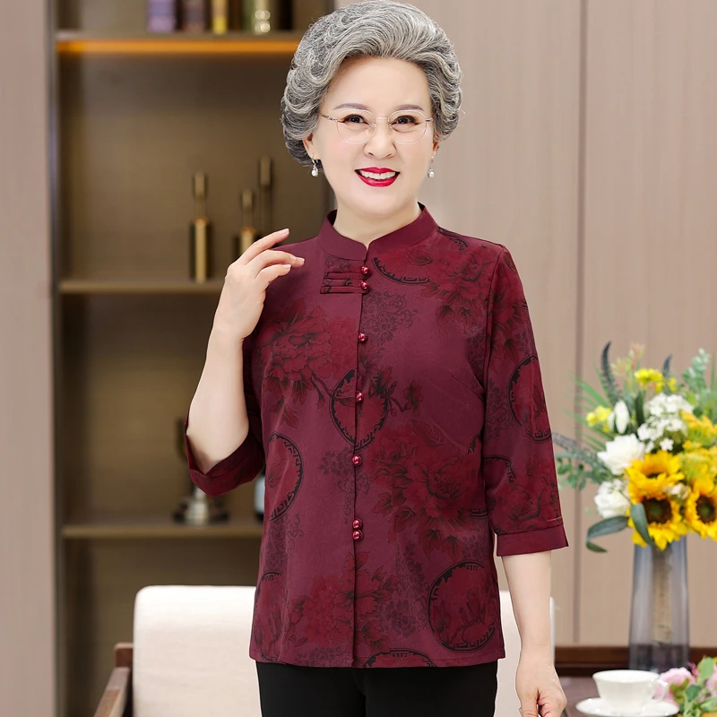 衬衫女装妈妈装衬衣中老年夏季夏装老年人洋气复古宽松老人中式