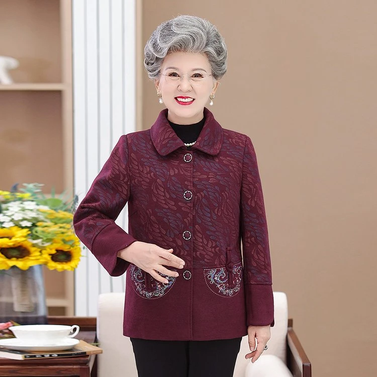 中老年女装时髦秋冬款奶奶装外套妈妈装60岁70岁洋气呢子春冬上衣