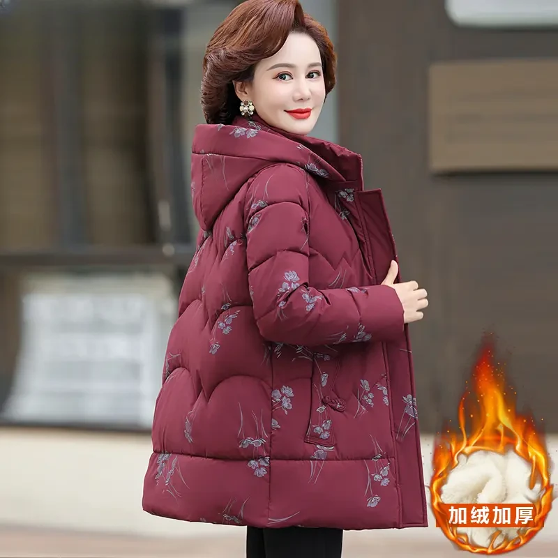 新款洋气高品质加绒加厚保暖妈妈棉服喜庆气质冬季中老年母亲棉袄