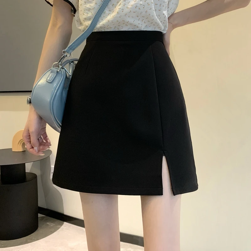 西装半身裙春夏2024新款高腰A字裙遮胯显瘦包臀裙开叉小个子短裙