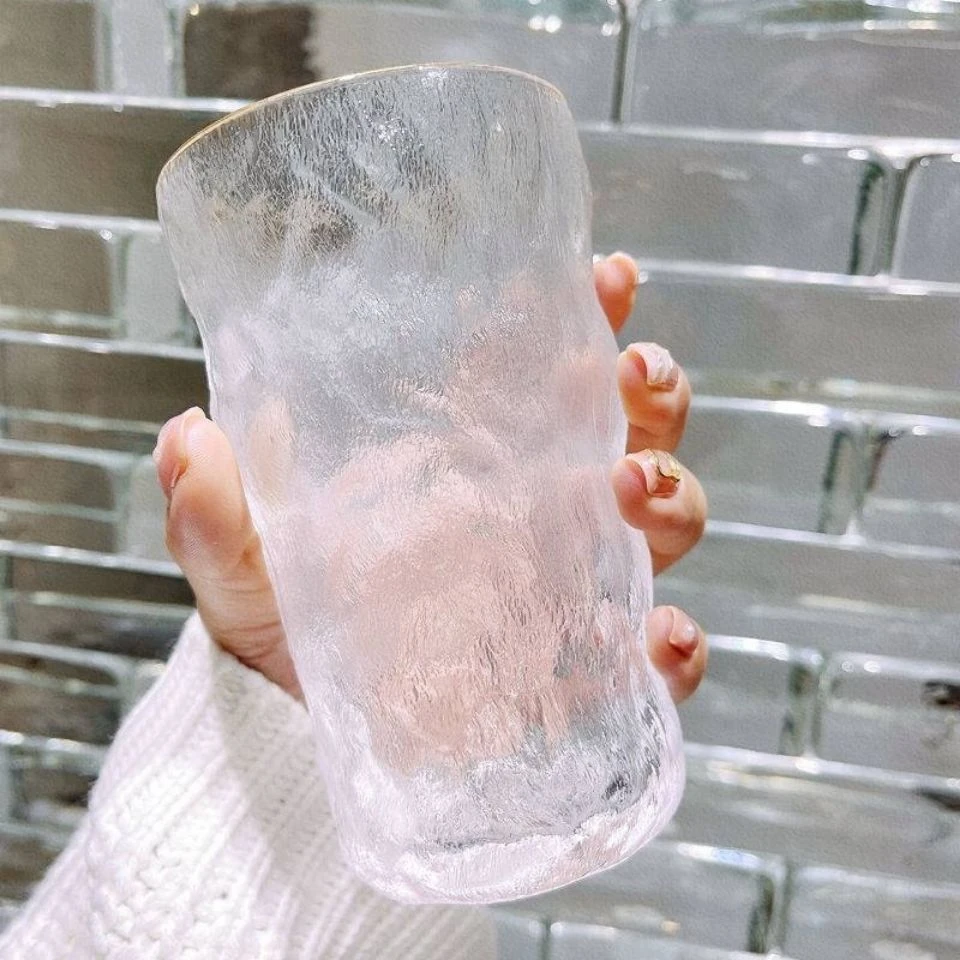 水杯女果汁饮料杯子冰川纹玻璃杯高颜值ins高硼硅玻璃磨砂喝水杯