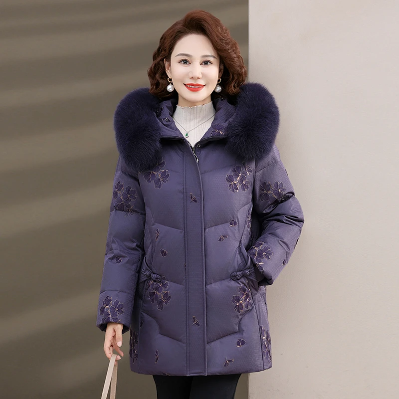 中年妈妈羽绒服女中长款中老年婆婆奶奶洋气老人冬装大码加厚外套