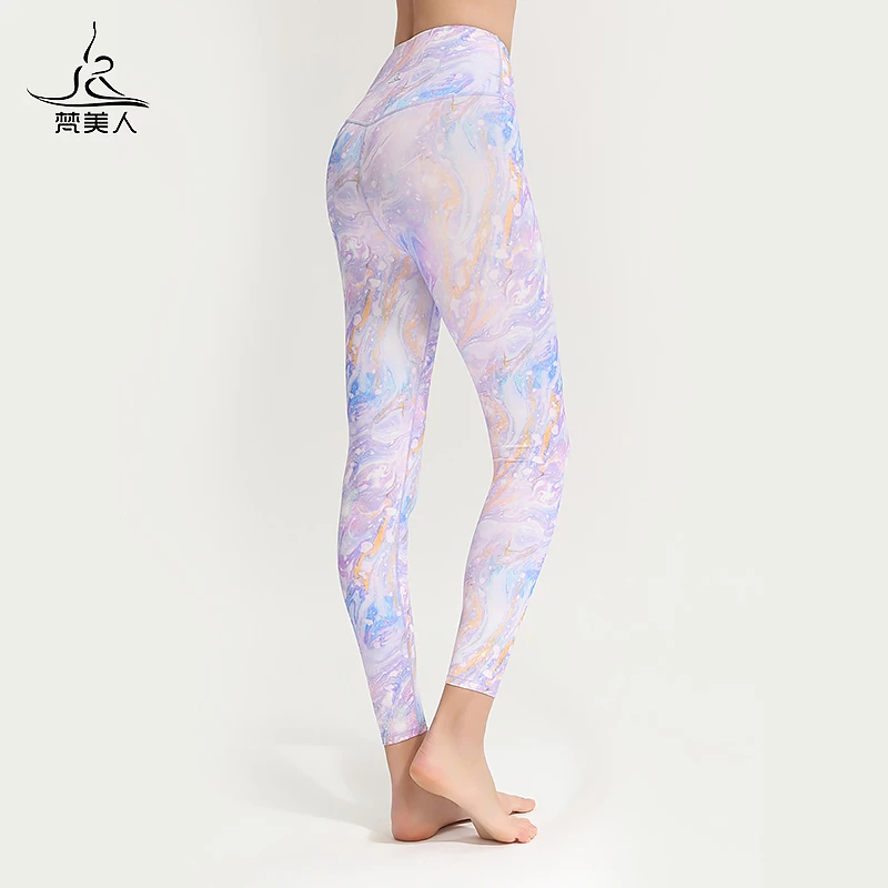 梵美人瑜伽裤女九分裸感高腰提臀修身显瘦印花高弹无束缚运动8051