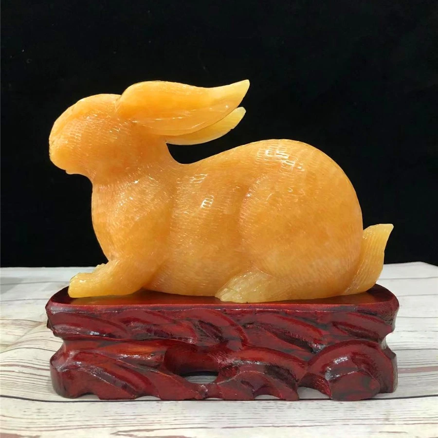 天然米黄玉生肖兔家居饰品创意摆件