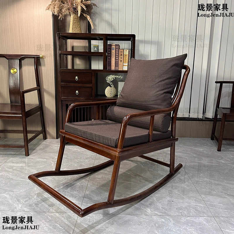 新款中式摇摇椅实木休闲躺椅太师椅客厅老人沙发阳台复古午睡单人