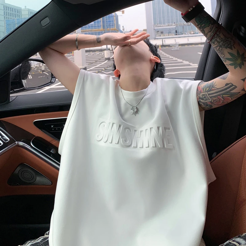 钢印字母重磅背心男夏季爆款美式复古运动坎肩潮牌潮流ins无袖t恤