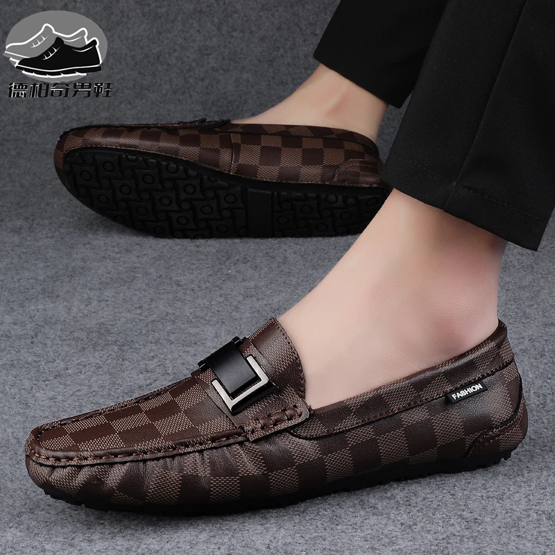 欧洲站高端真皮豆豆鞋男士春季潮流软皮软底时尚韩版百搭休闲皮鞋