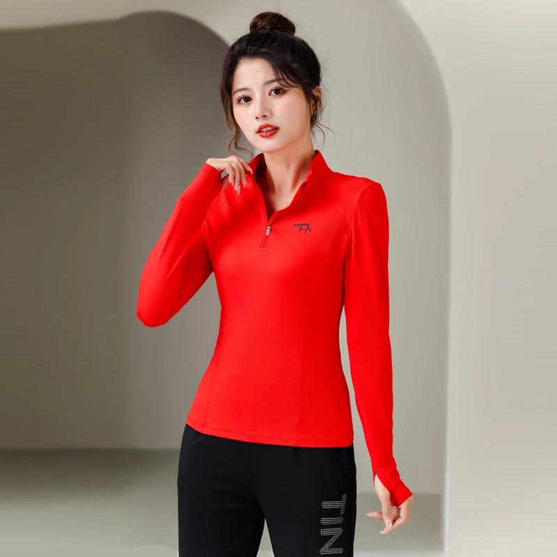 春夏新款户外运动透气长袖T恤女宽松跑步速干健身衣弹力夏季上衣