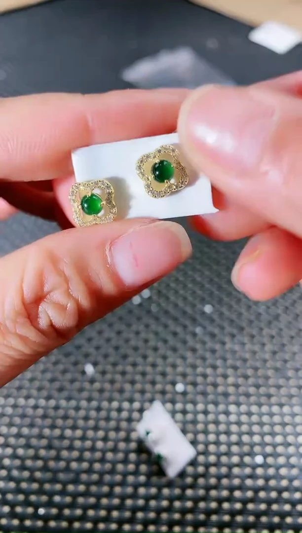 【闪购商品】翡翠耳饰银S925镀金镶嵌466