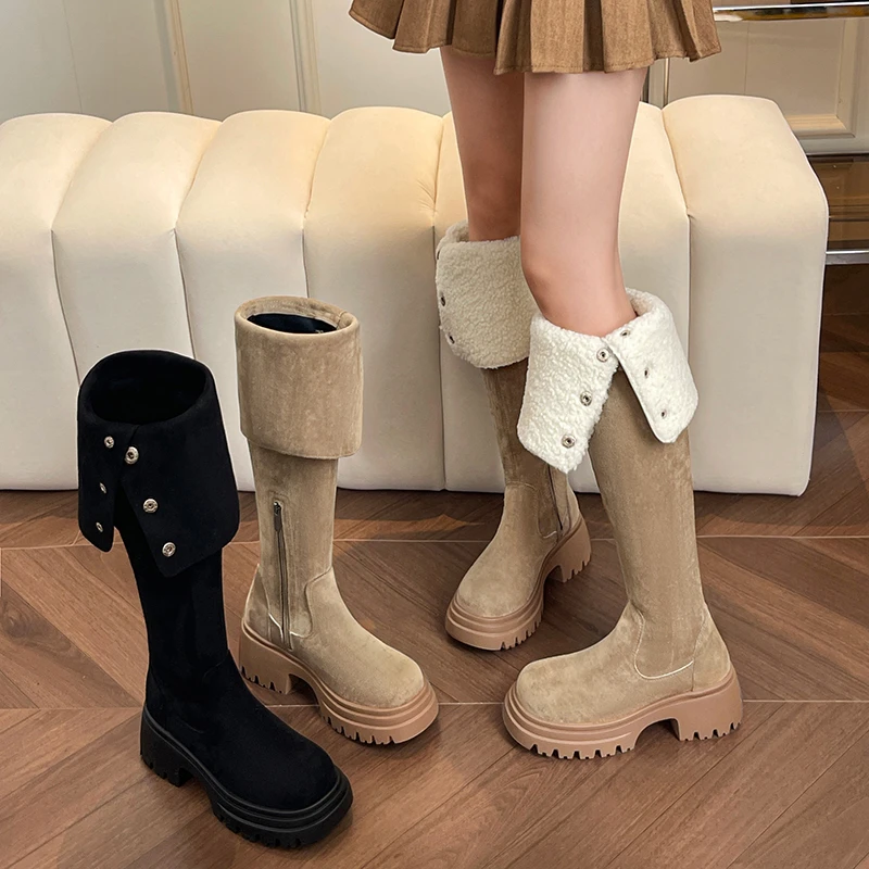 【加大筒围】弹力过膝靴长筒靴子女2025爆款厚底高筒靴粗腿显瘦长靴