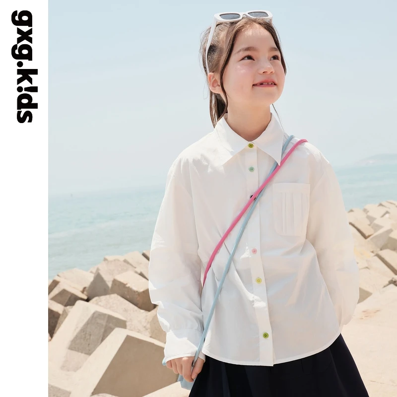 gxgkids童装儿童衬衫春新品女童洋气休闲全棉舒适撞色衬衣内搭
