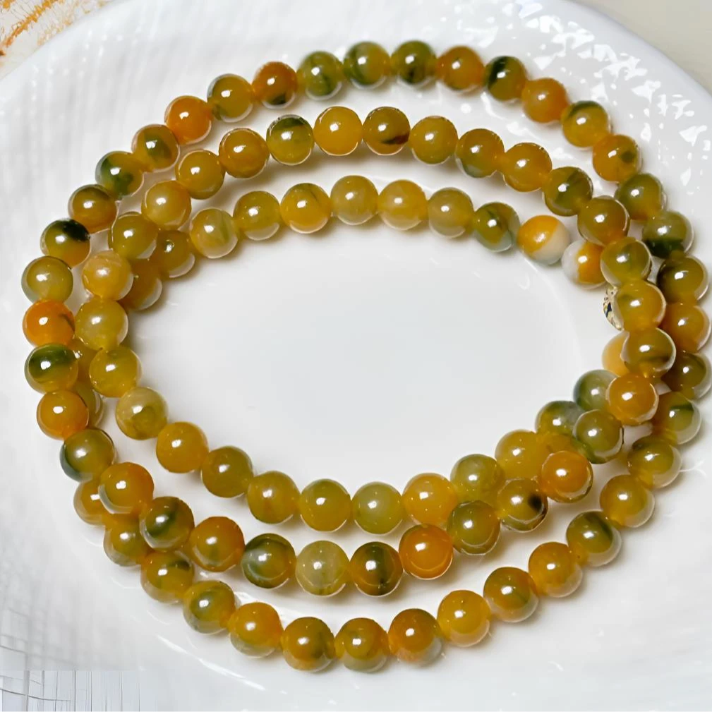 缅玉匠心老郭的黄翡贵气珠链天然缅甸A货翡翠不做营销匠心甄选