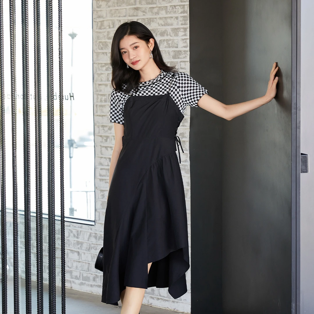 【达人专属】【达人专属】假两件气质流行收腰连衣裙J181041