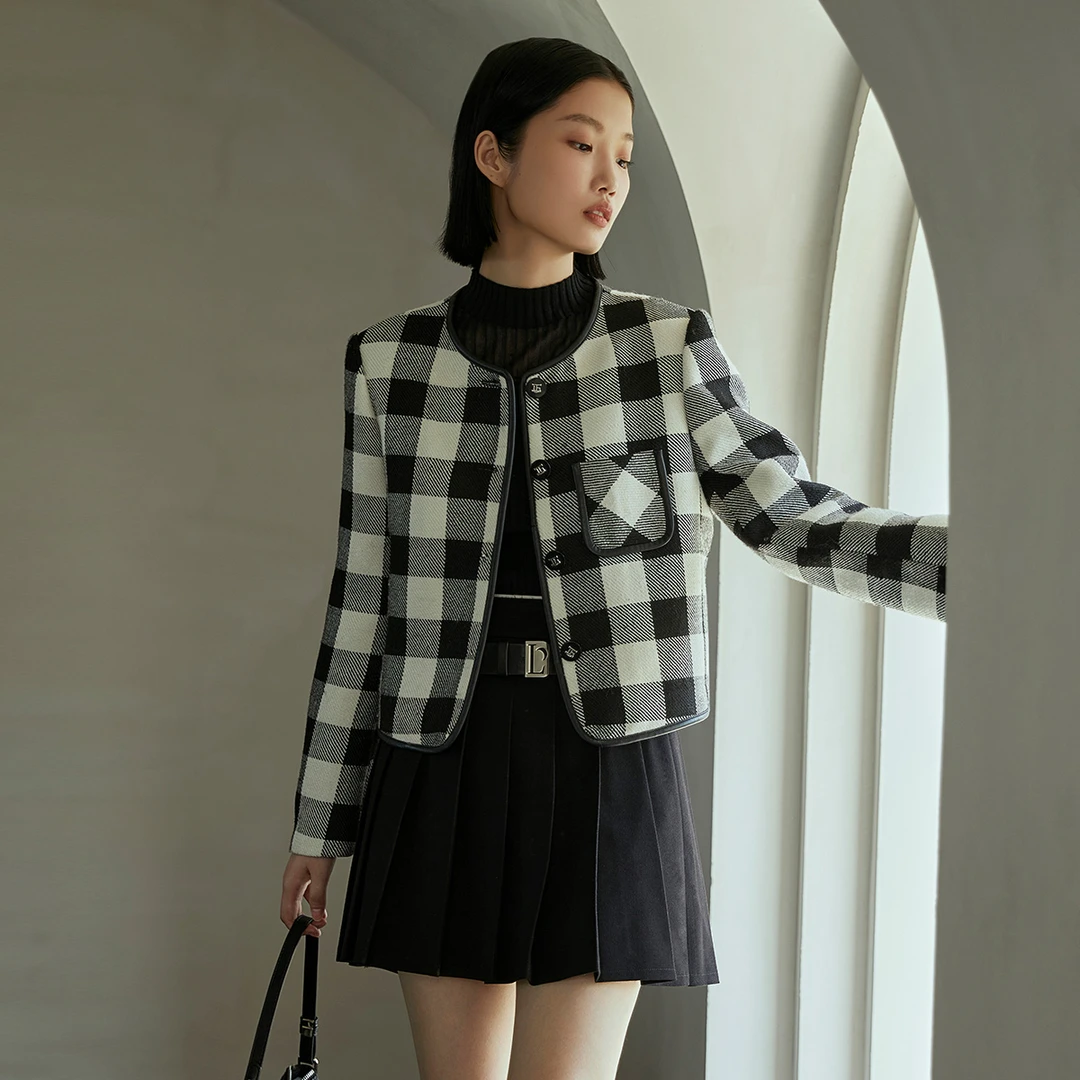 2024冬季新款格子外套都市休闲风女