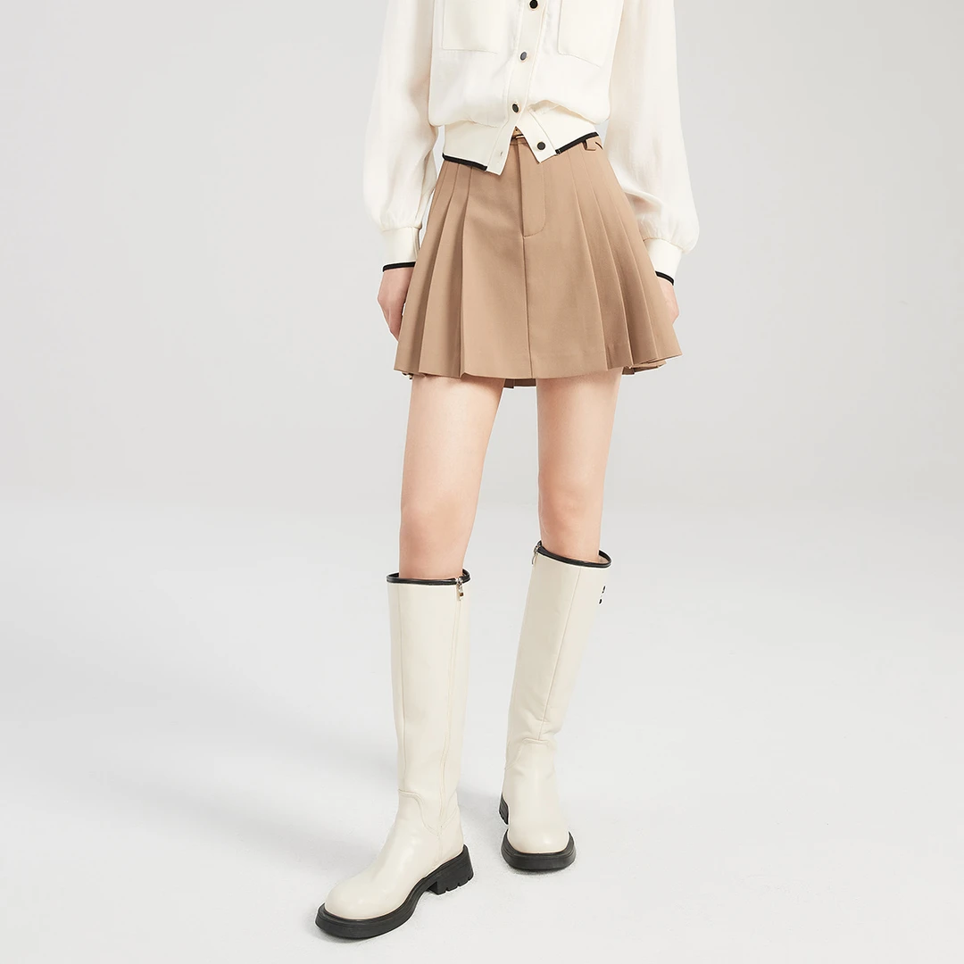 2024秋季新款卡其色高腰a字裙半身裙百褶超短裙