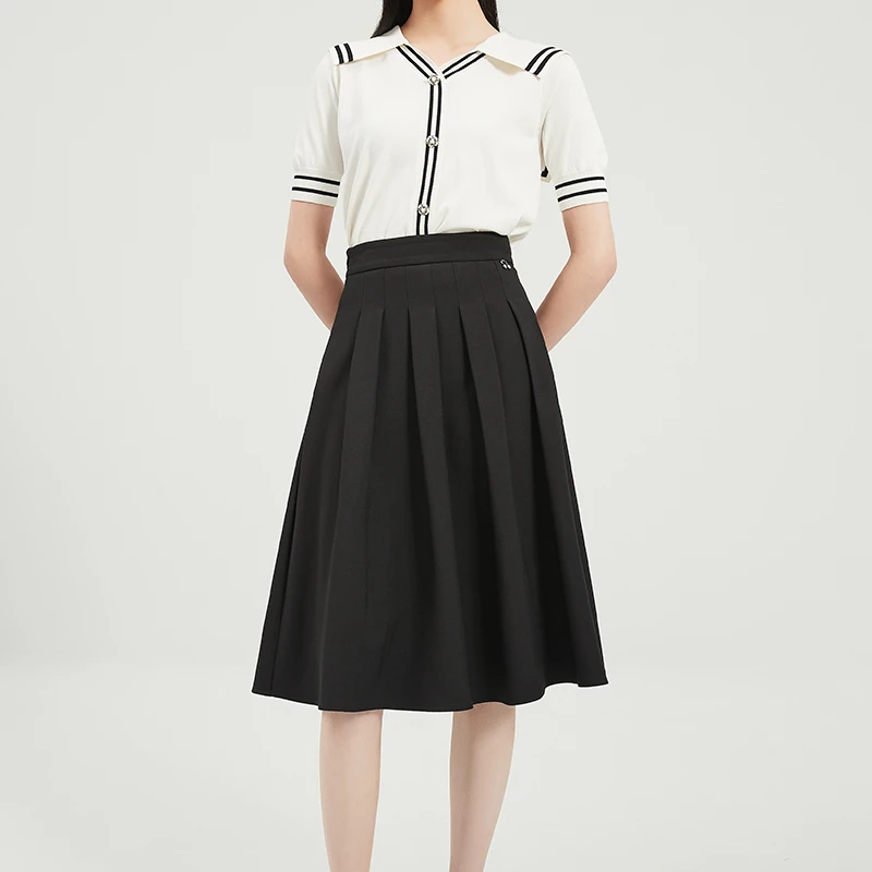 【达人专属】黑色裙子半身裙女春秋季2024新款a字高腰百褶裙