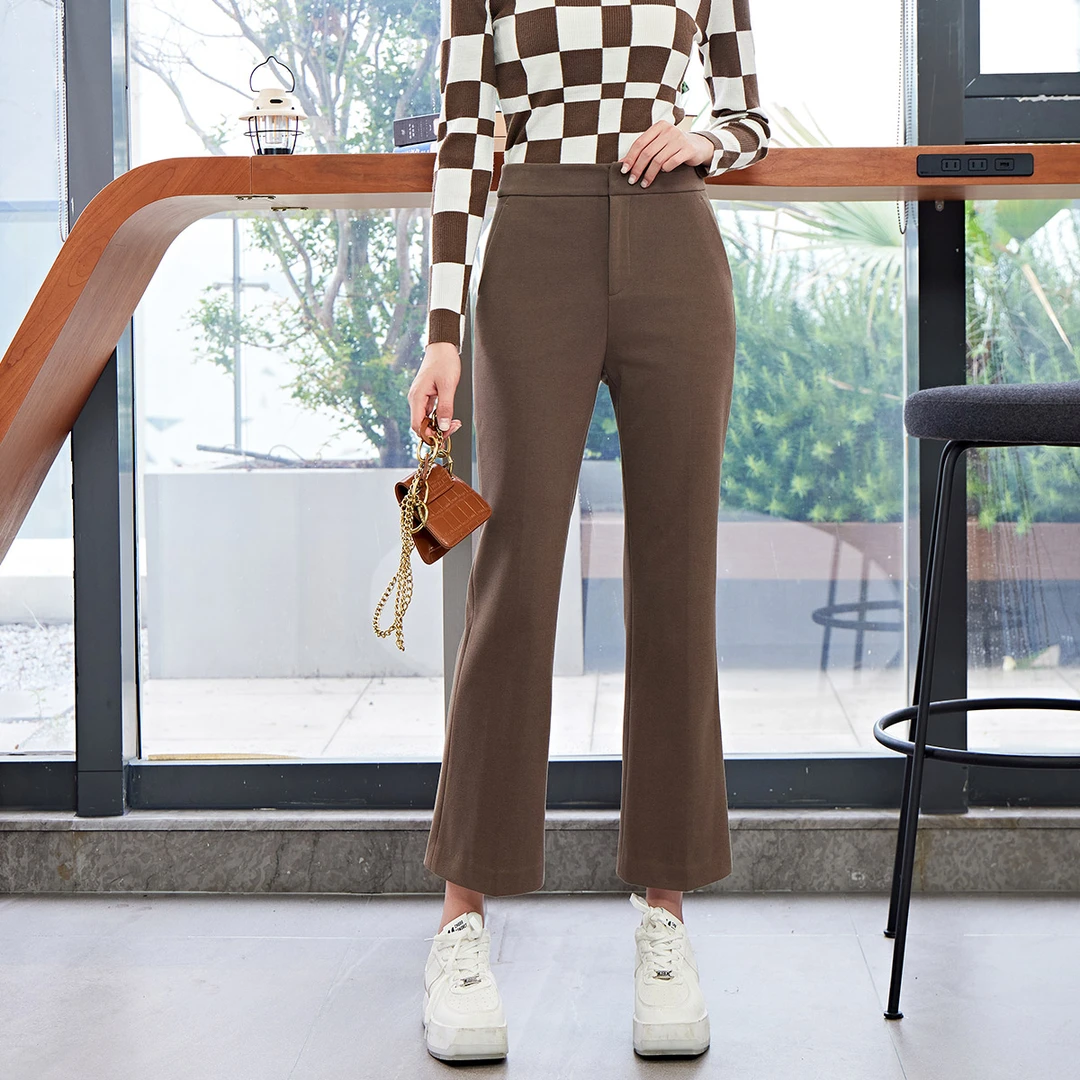 咖色微喇西装裤子2024冬季新款高腰显瘦休闲裤九分裤女款秋