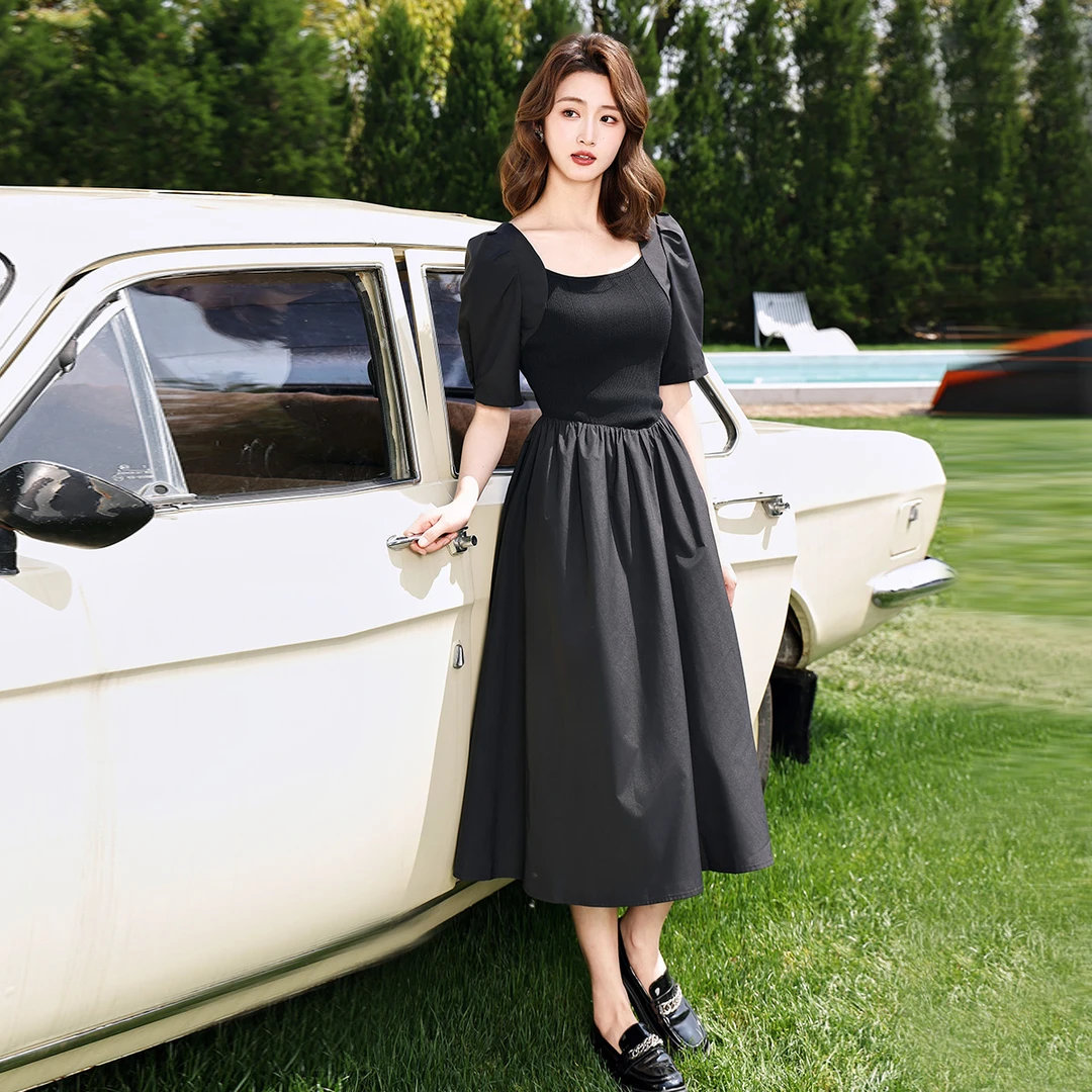 【商场同款】连衣裙2024新款女夏高级感显瘦收腰针织拼接大码气质