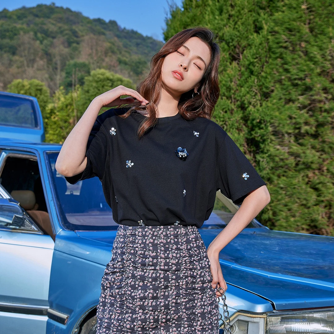 【达人专属】2023夏季圆领宽松通勤常规短袖J362069