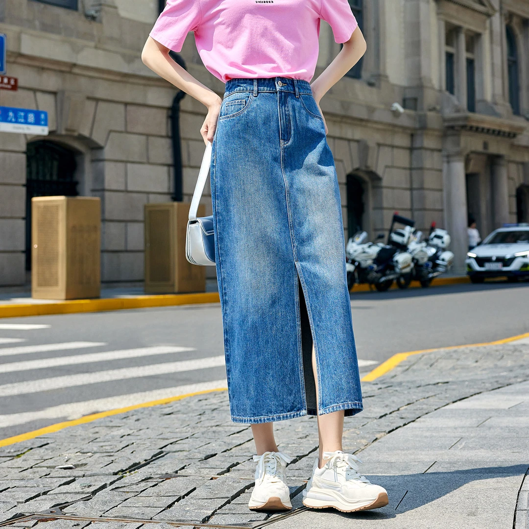 【达人专属】美式水洗蓝牛仔半身裙女2024新款小个子a字裙子