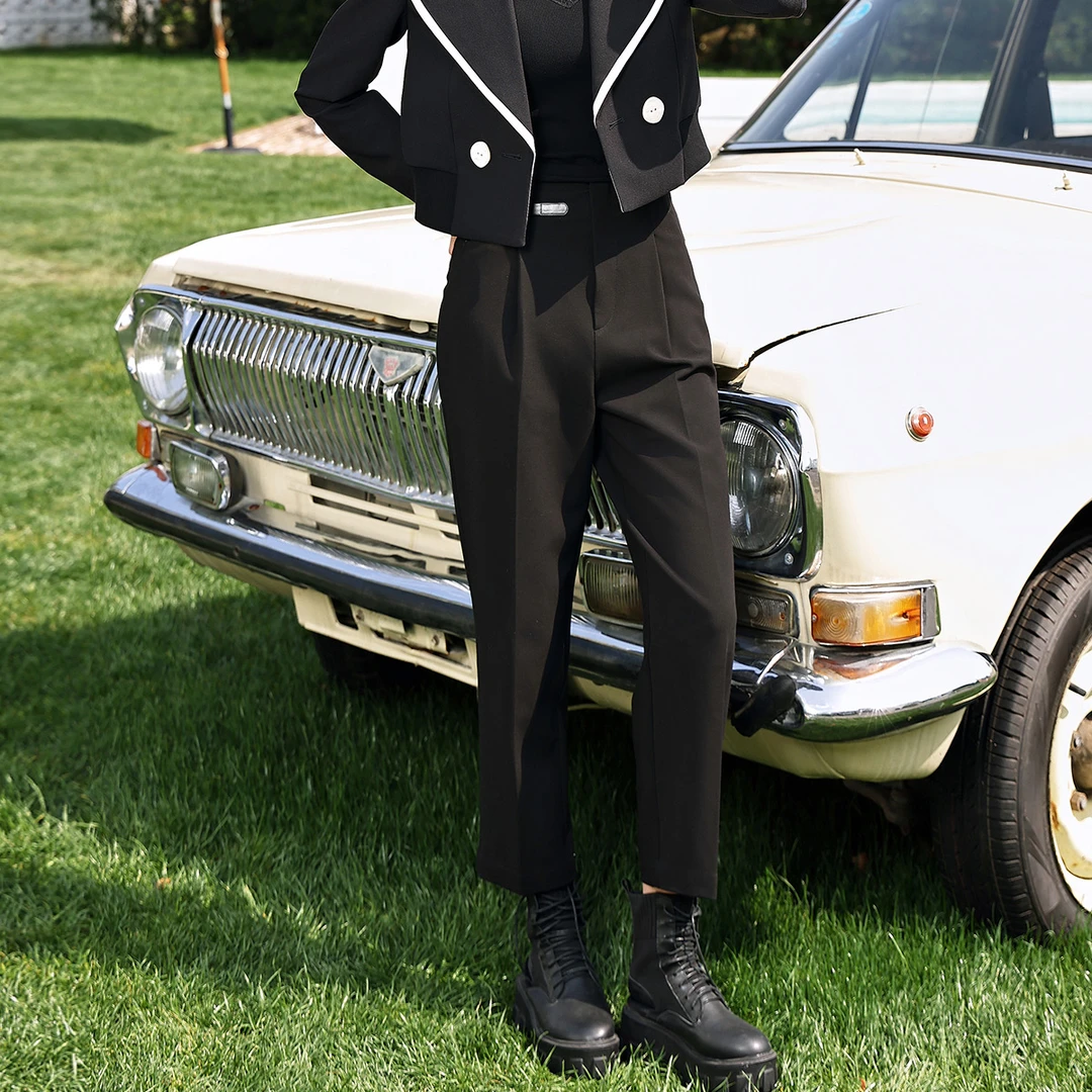 2024秋季薄款西装裤女黑色高级垂感高腰九分裤子